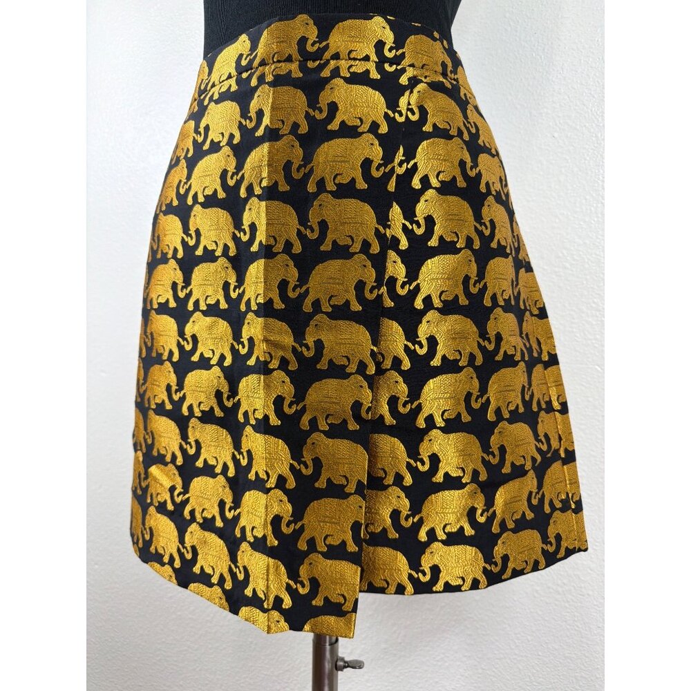 J.Crew Gold Elephant Print Mini Skirt Metallic Black Preppy Lined Altered Sz 12 - Picture 9 of 15